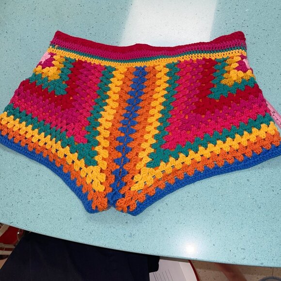 Farm Rio Womens Shorts Size Small Multicolor Crochet Striped Drawstring - Picture 3 of 10